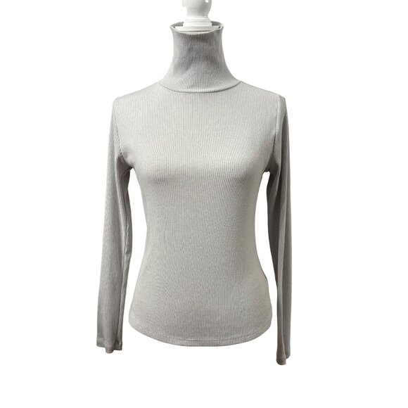 Old Navy Normcore Gray Ribbed Turtleneck Long Sleeve Stretch Top Womens Size M - Picture 1 of 10